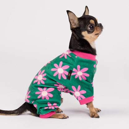 Fitwarm Flower Fleece Dog Pajamas, Warm Winter Dog Clothes for Small Dogs Girl, Cozy Pet Onesie