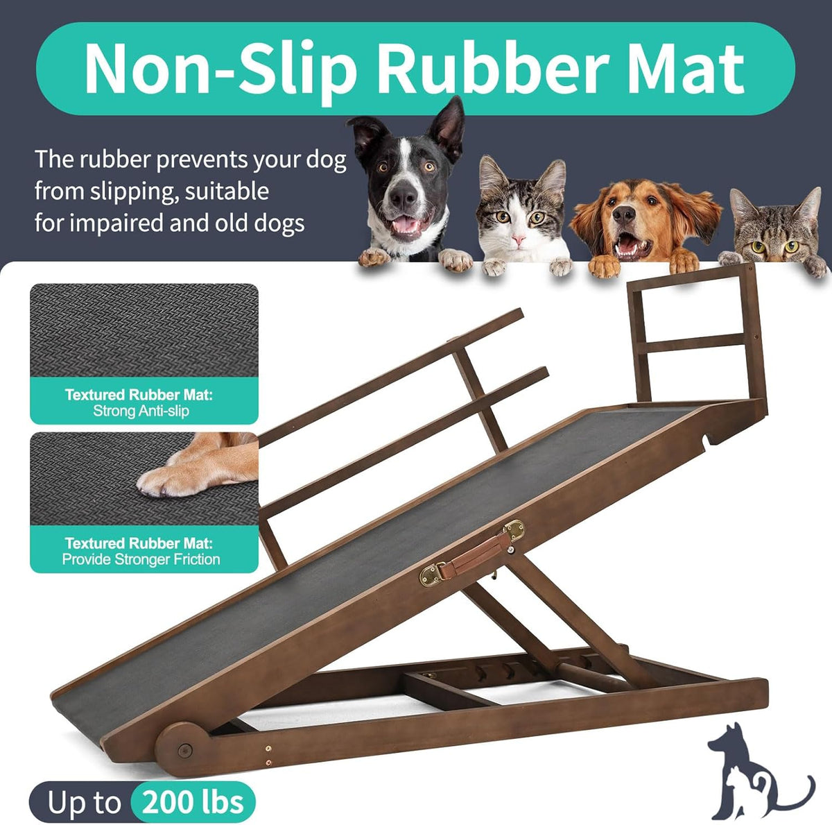 Dog Ramp, 5 Level Adjustable Height Folding Pet Ramp for High Bed, Portable Paw Ramps Large Bed