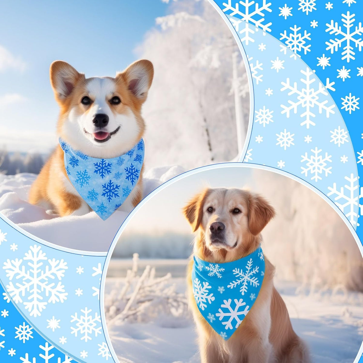 Abbylike 50 Pcs Winter Dog Bandanas Bulk Blue Snowflake Dog Bandanas for Pets Triangle Kerchief