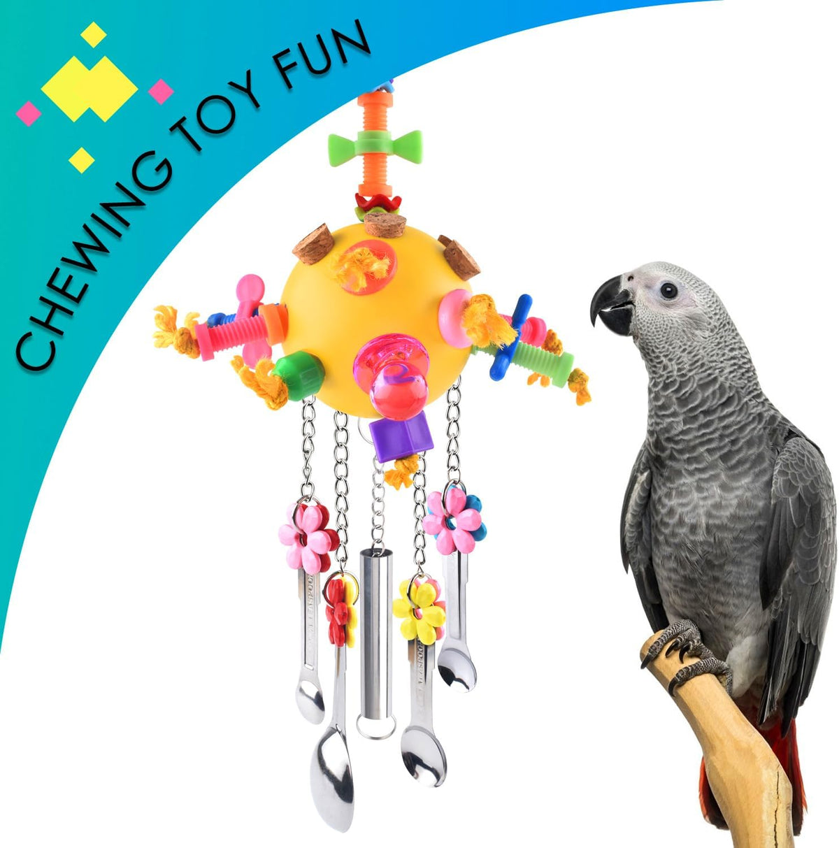 KATUMO Bird Toys Pull Spoons Colorful Acrylic Stick Toys Parrot Chew Toy for Amazon Parrot, African