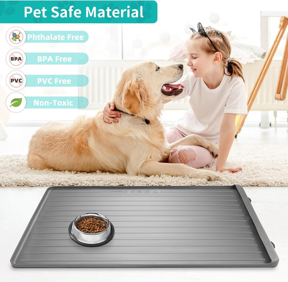 Dog Mat for Food and Water - 39.4" x 27" Large Pet Feeding Mats with Residue Collection Pocket