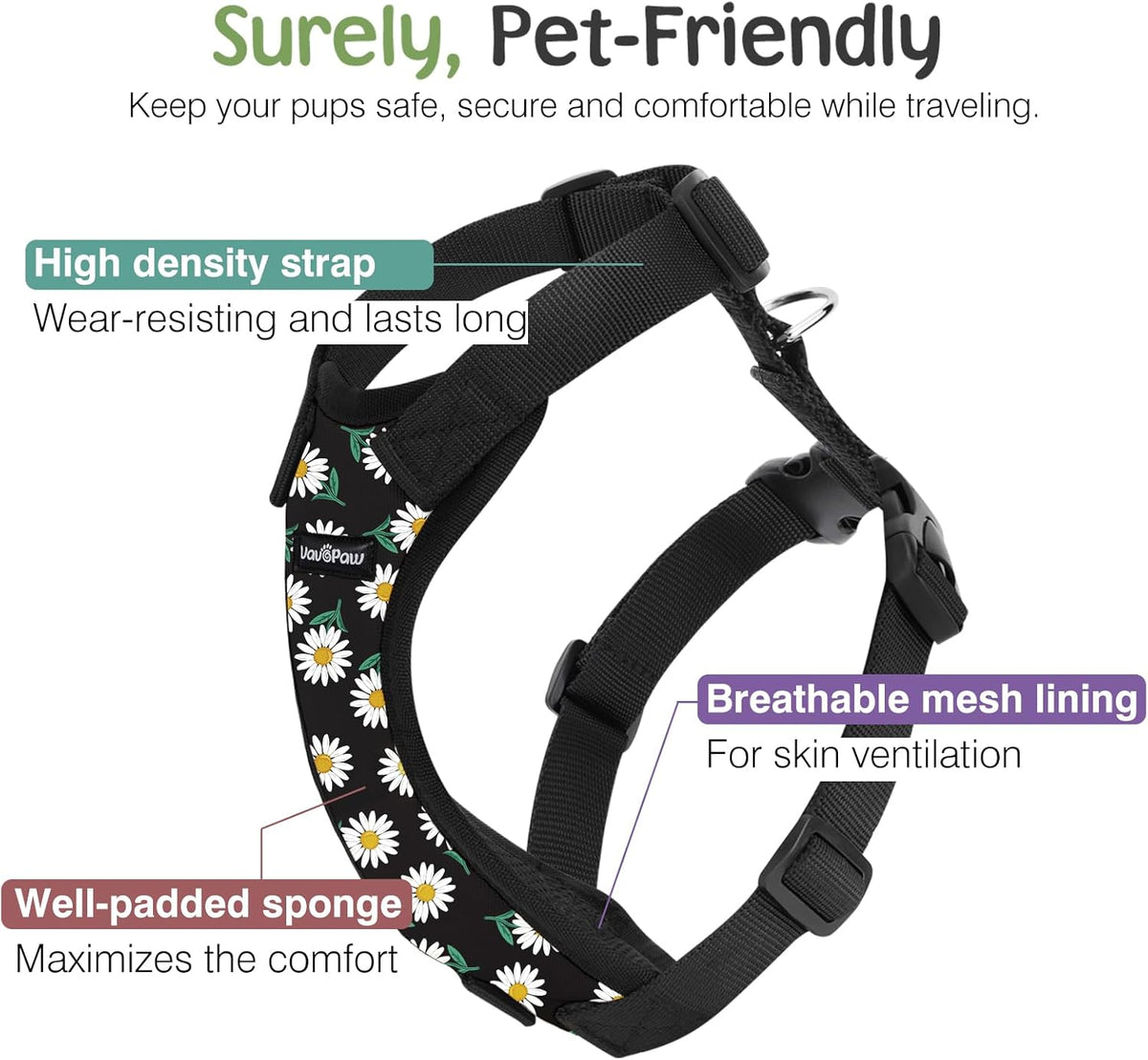 Dog Seat Belt, Safety Vest Dog Car Harness with Adjustable Buckle Dog Seat Belt for Vehicle Nylon