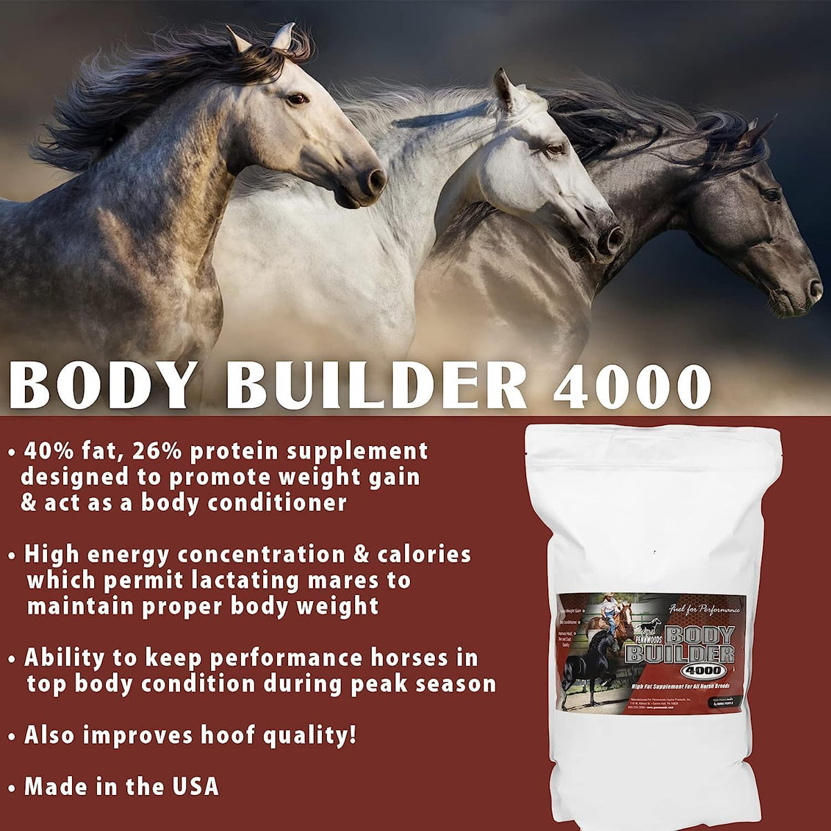 Body Builder 4000, Horse Weight Gain Supplement, High Fat and Energy Horse Weight Builder with Body