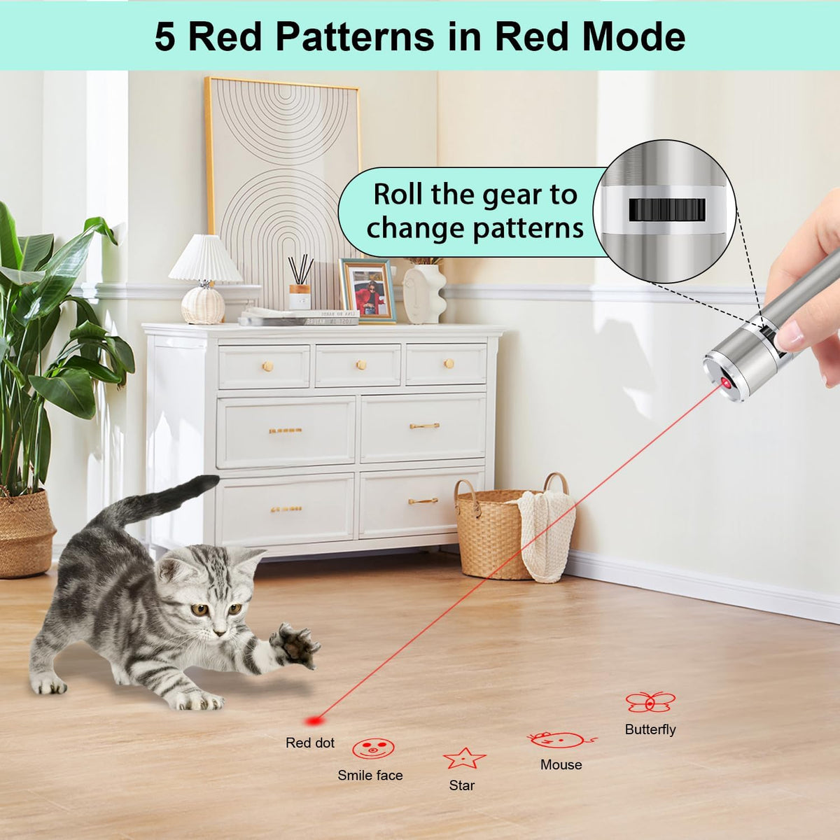 TBTeek Cat Toys, USB Rechargeable Kitten Toy, 3 Light Modes & 5 Adjustable Patterns, Portable