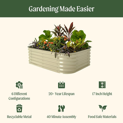 Vego garden Raised Garden Bed Kits, 17" Tall 6 in 1 Modular Metal Raised Planter Bed for Vegetables
