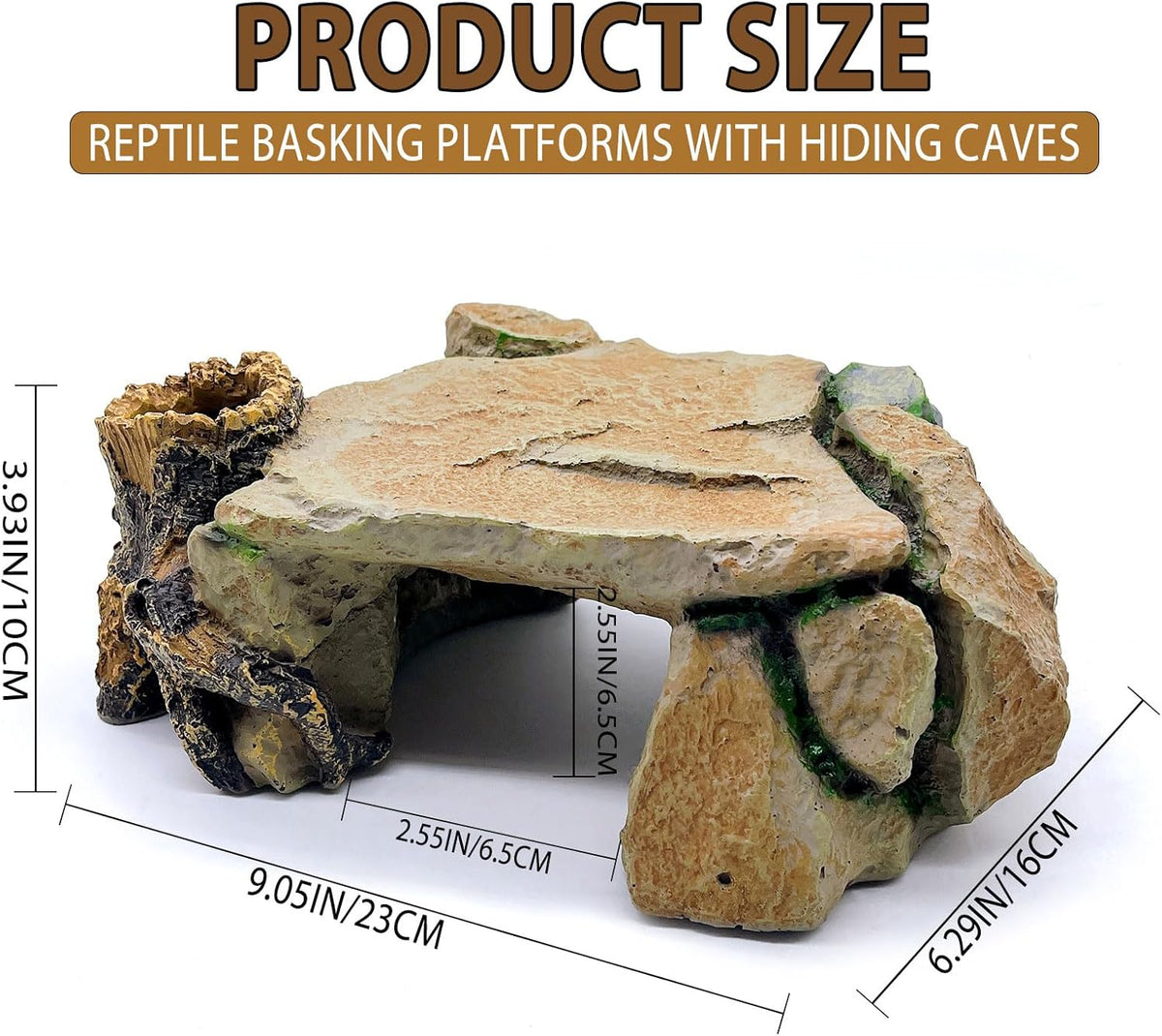 BNOSDM Reptile Hide Cave, Turtle Basking Platform, Terrarium Resin Rock Decor, Lizard Hideout Rocks