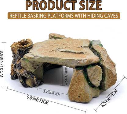 BNOSDM Reptile Hide Cave, Turtle Basking Platform, Terrarium Resin Rock Decor, Lizard Hideout Rocks