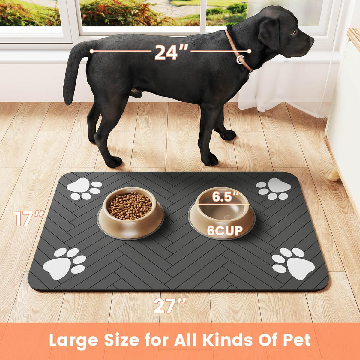 Pet Feeding Mat-Absorbent Pet Placemat for Food and Water Bowl, with Waterproof Rubber Backing