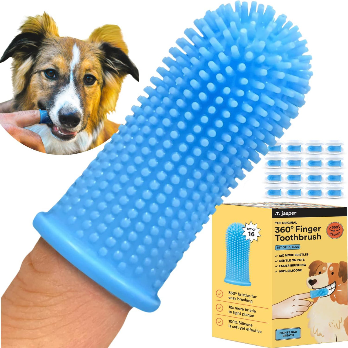 Jasper Dog Toothbrush, 360 Degree Pet Tooth Brushing Kit, Cat Toothbrush, Canine Dental Care &