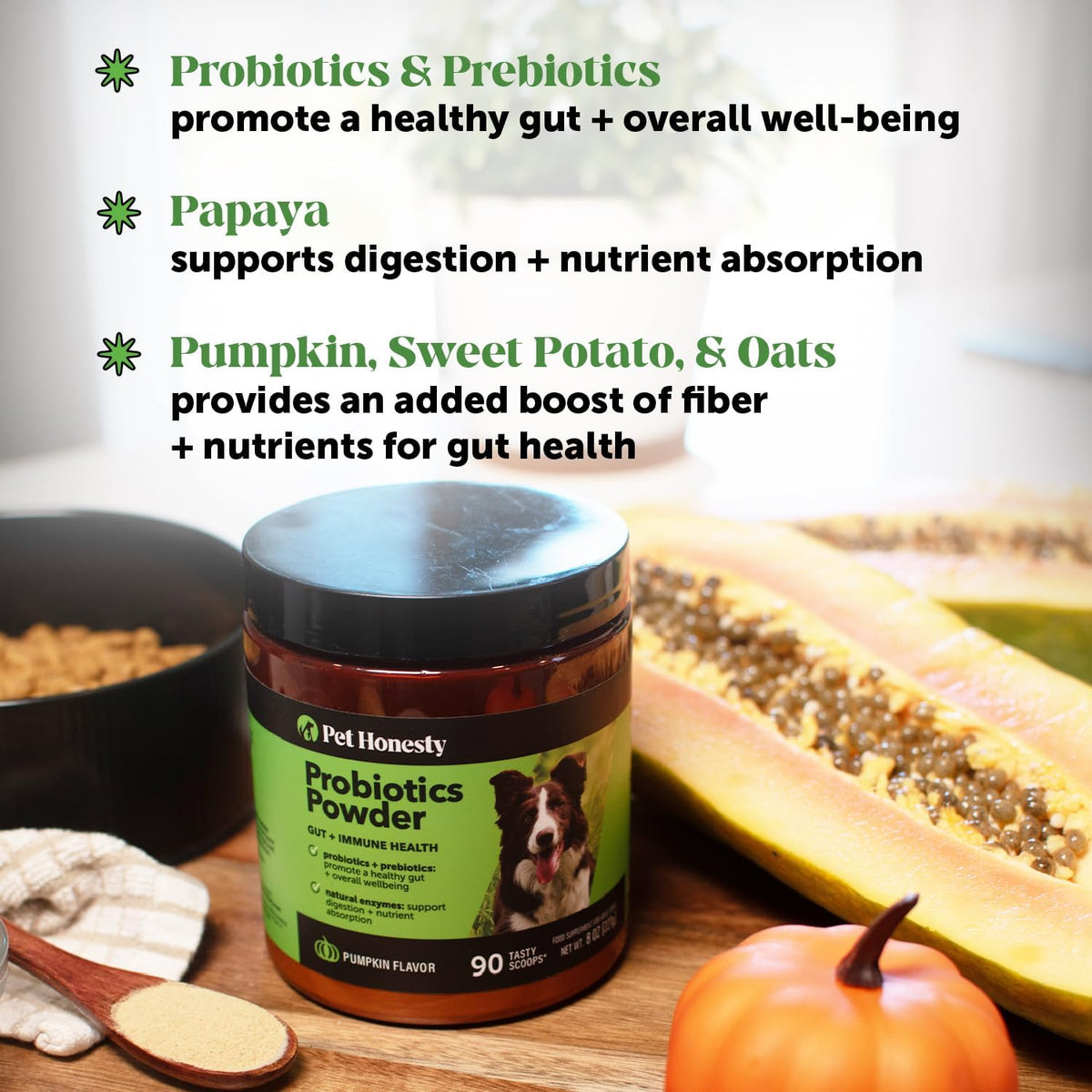 All-Natural Probiotic & Pumpkin Powder Dog Supplement - Prebiotics, Probiotics, Enzymes &