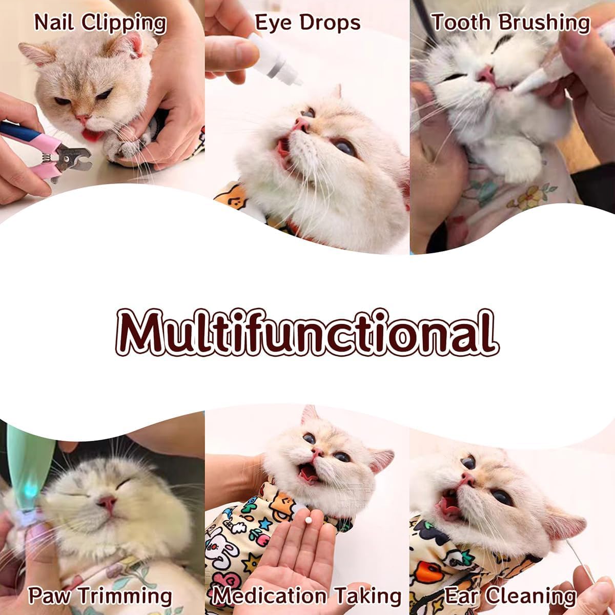MANON ROSA Cat Grooming Wrap – Self-Adherent Anti-Scratch Swaddle Restraint Bag for Nail Cutting