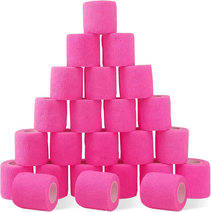 24 Pack Pink Self Adhesive Bandage Wrap, 2” x 5 Yards Cohesive Vet Wrap Elastic Athletic Tape Grip