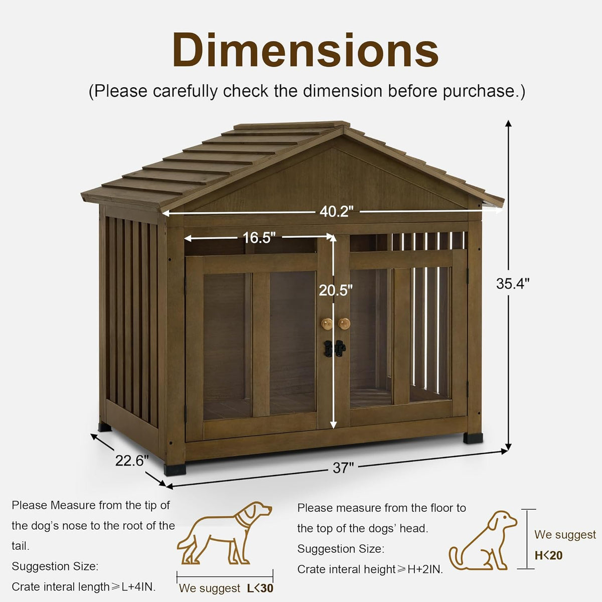 MCombo Wooden Dog House Furniture, Solid Wood Pet Kennel Indoor for Small/Medium Dogs, JD54 (Brwon