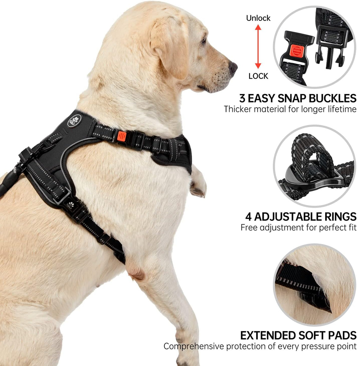 NESTROAD No Pull Dog Harness,Adjustable Oxford Dog Vest Harness with Leash,Reflective No-Choke Pet