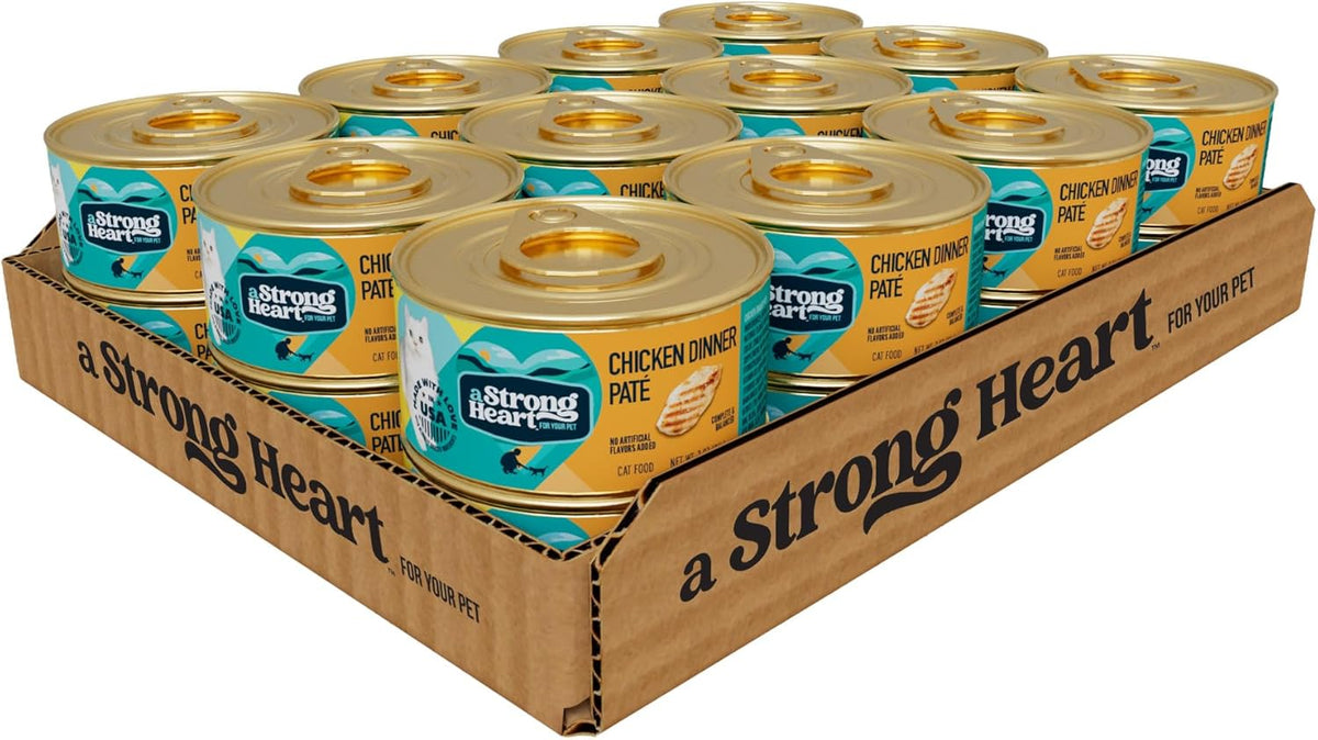 A Strong Heart Canned Wet Cat Food, Chicken Dinner Paté - 3 oz Cans (Pack of 24), Made in The USA