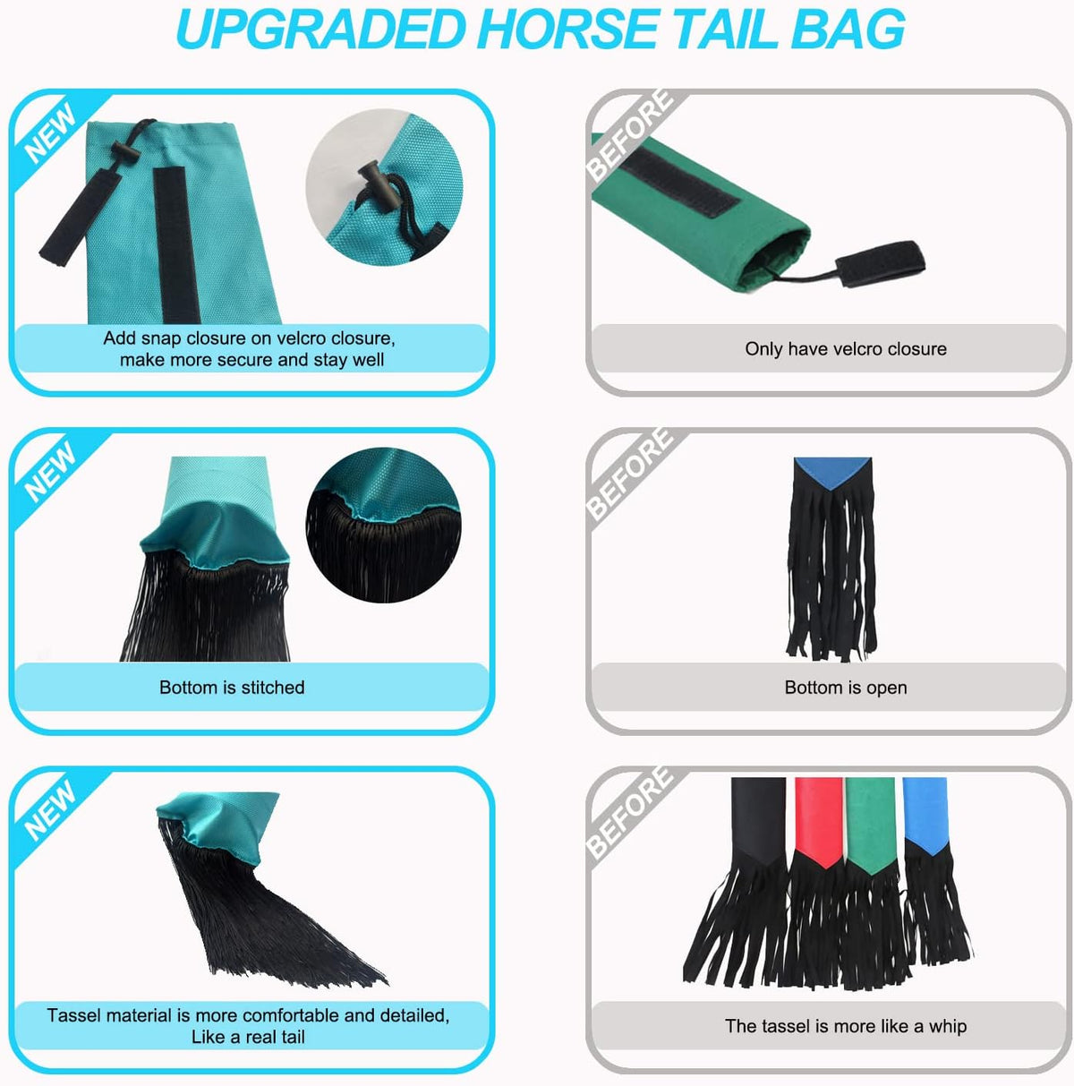Horse Tail Bag - Pack of 2, Waterproof and Durable, Adjustable Large Opening for Easy Fit, Fringe