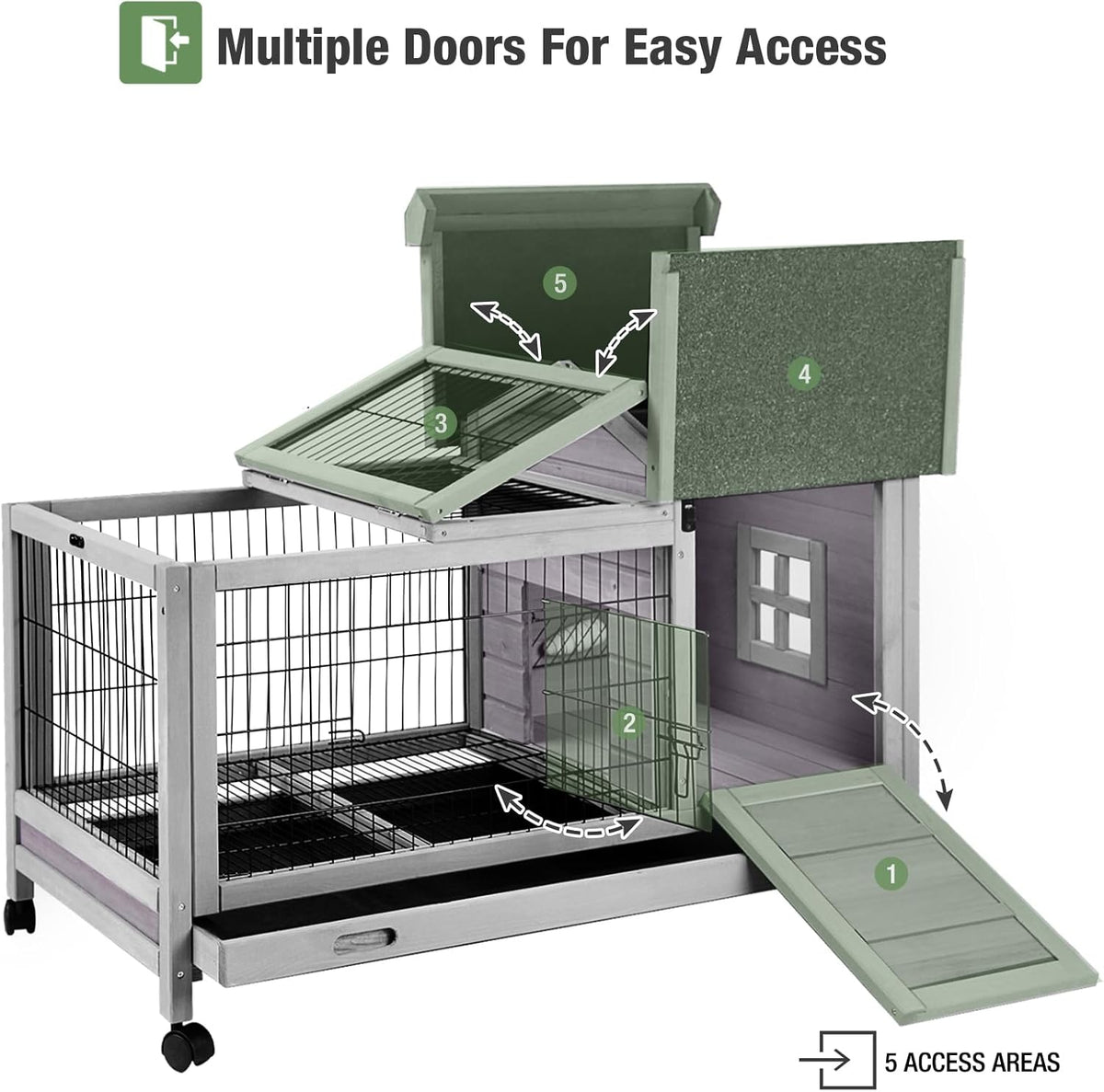 Wooden Rabbit Hutch Indoor and Outdoor, Rabbit Cage with Removable Wire Netting and Leak Proof