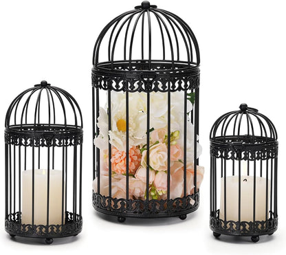 NUPTIO Decorative Bird Cages for Centerpiece: Black Vintage Bird Cage Hanging Lantern Set of 3