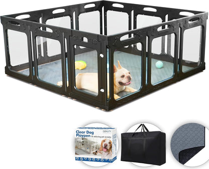 Clear Acrylic Dog Playpen Indoor, Effectively Relieves Indoor Pet Anxiety, 56" x 56" x 23.6"H