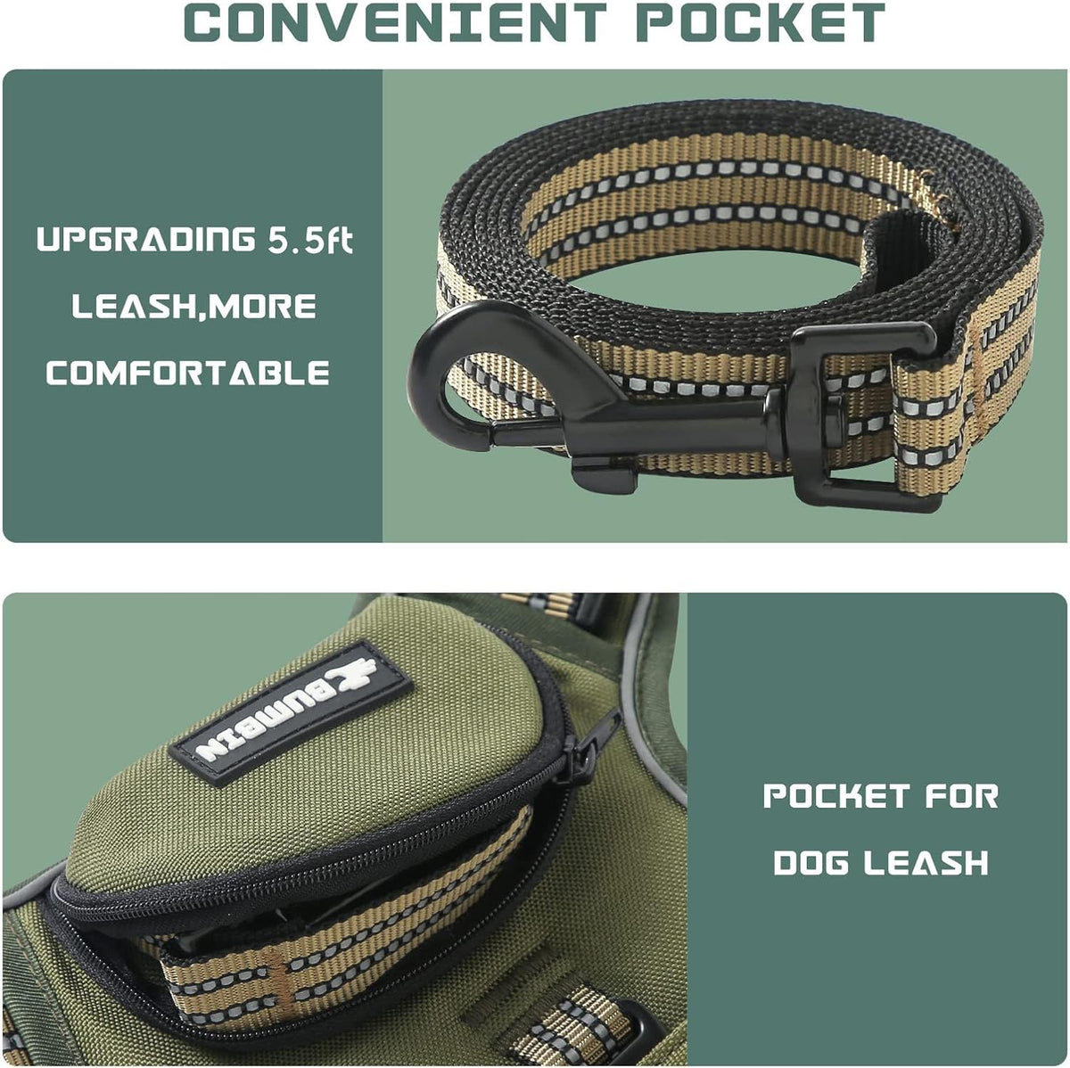 No Pull Dog Harness for Medium Dogs, Adjustable No Choke Pet Vest with Dog Leash Fit Smart