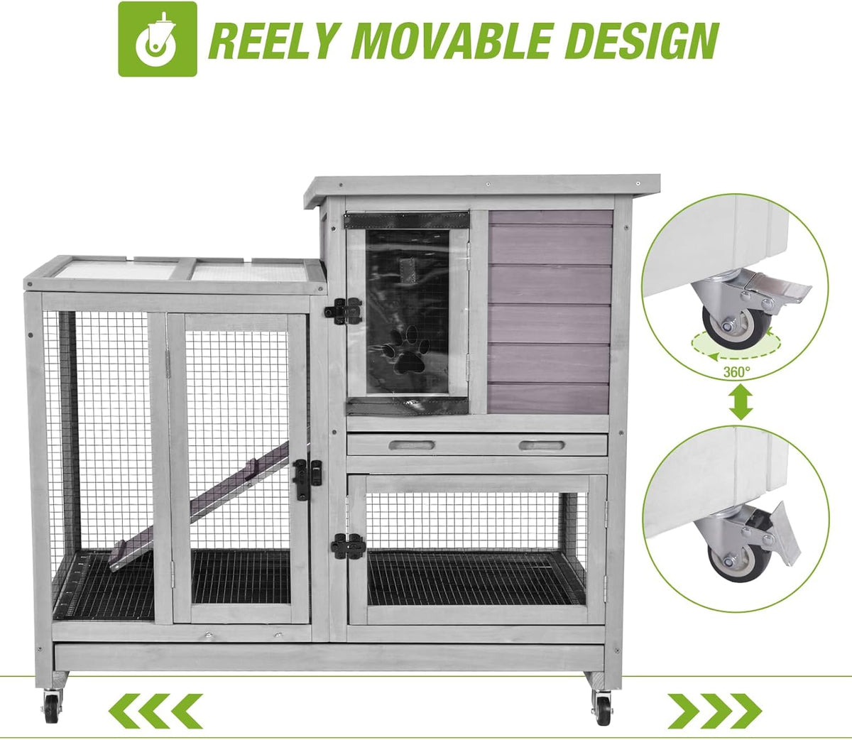GUTINNEEN Indoor Rabbit Hutch Guinea Pig Cages with Chew-Proof Ramp, 2-Story Wooden Bunny House