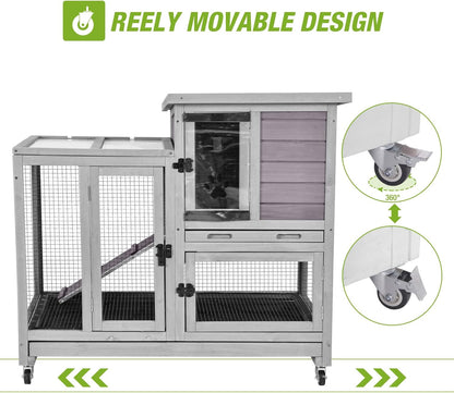 GUTINNEEN Indoor Rabbit Hutch Guinea Pig Cages with Chew-Proof Ramp, 2-Story Wooden Bunny House