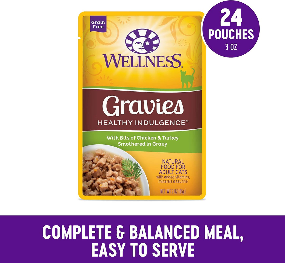 Wellness Healthly Indulgence Gravy Adult Wet Cat Food, Natural, Protein-Rich, Grain Free, 3 Ounce