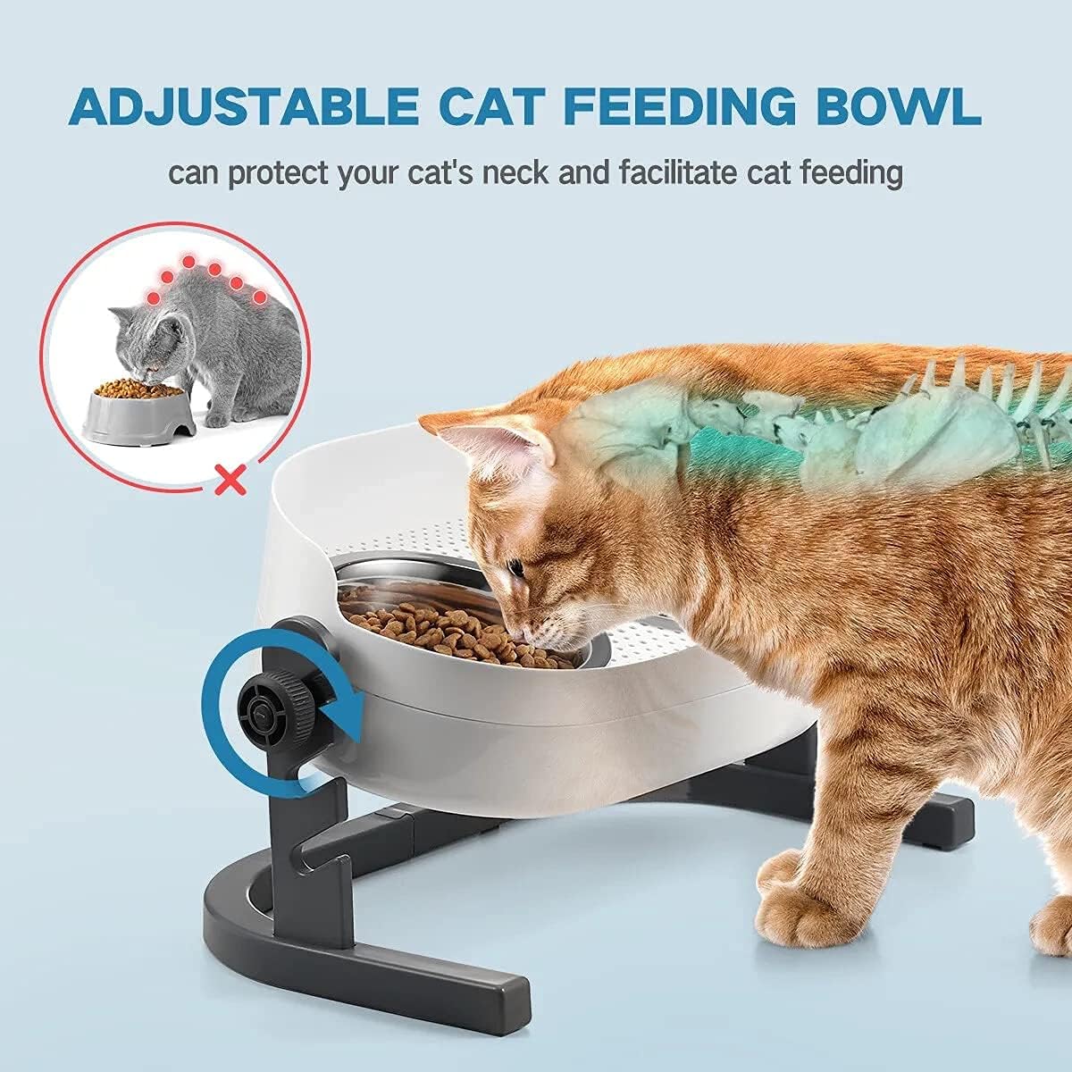 All for Paws Height Adjustable Cat Elevated Bowls Stainless Steel Dog Food Water Bowls, Height