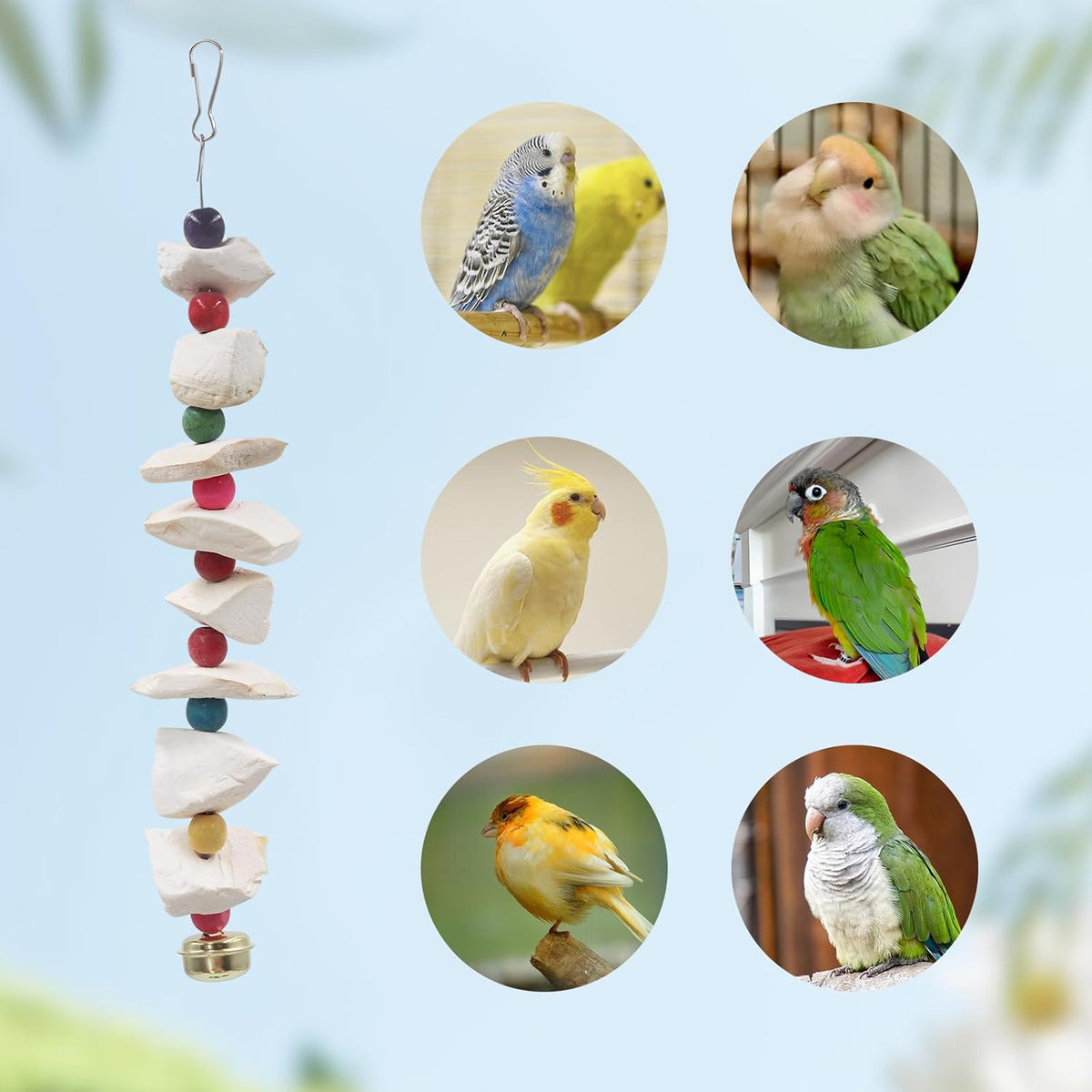 2 Pack Bird Toys with Cuttlebone, Parakeet Toys, Bird Beak Grinding Stone, Cage Accessories for
