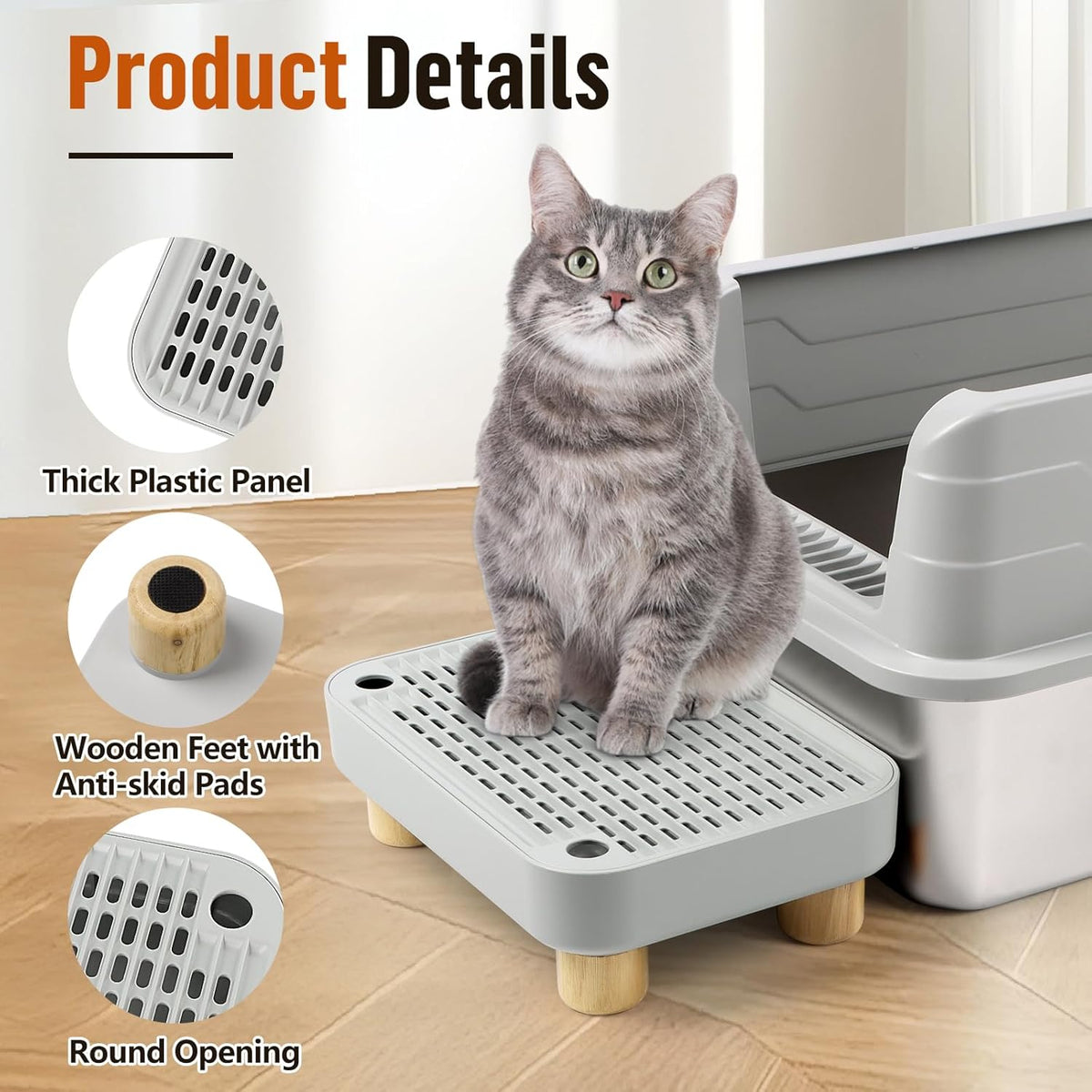 Cat Litter Box Step Ramp, Cat Litter Catcher Mat with Wooden Feet, Filter Function, Cat Pedal Stool