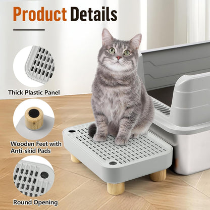 Cat Litter Box Step Ramp, Cat Litter Catcher Mat with Wooden Feet, Filter Function, Cat Pedal Stool