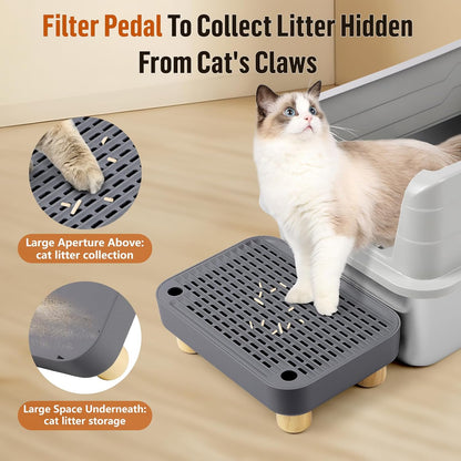 Cat Litter Box Step Ramp, Cat Litter Catcher Mat with Wooden Feet, Filter Function, Cat Pedal Stool