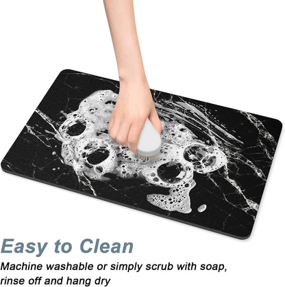 Rnivvi Dog Food Mat, 16" x 24" Marble Absorbent Dog Cat Bowl Mat for Food and Water, Cute Anti-Slip
