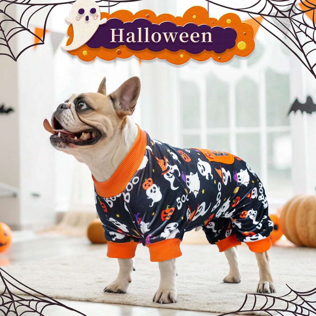 BEAUTYZOO Dog Halloween Pajamas Large Sized Dog, Fleece Funny Ghost Pumpkin Costumes for Dogs, Soft