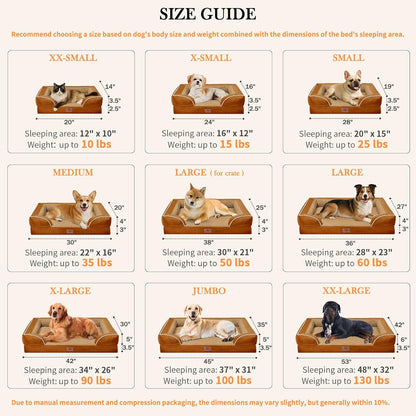 Comfort Expression Orthopedic Dog Beds for Extra Large Dogs, PV Washable Dogs Sofa Beds Jumbo