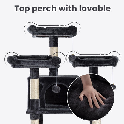 SHA CERLIN 68 Inches Multi-Level Large Cat Tree for Large Kitties/Big Cat Tower with Condo/Cozy