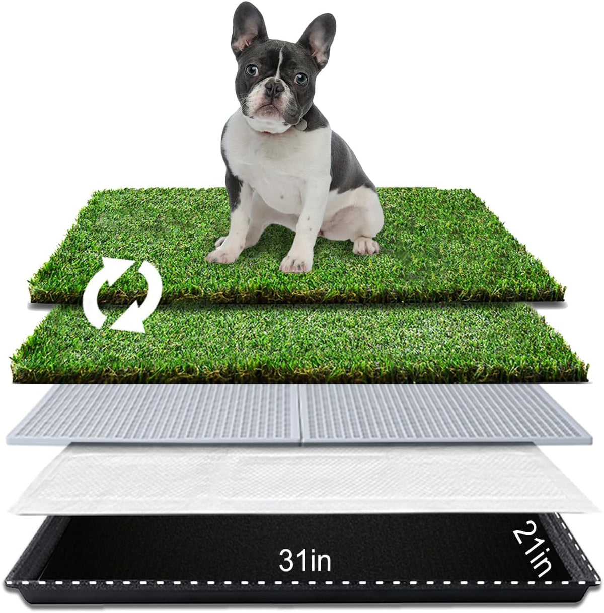 HQ4us Dog Grass Pad with Tray Medium 31”×21” Dog Litter Box Toilet with 2×Artificial Grass for Dogs