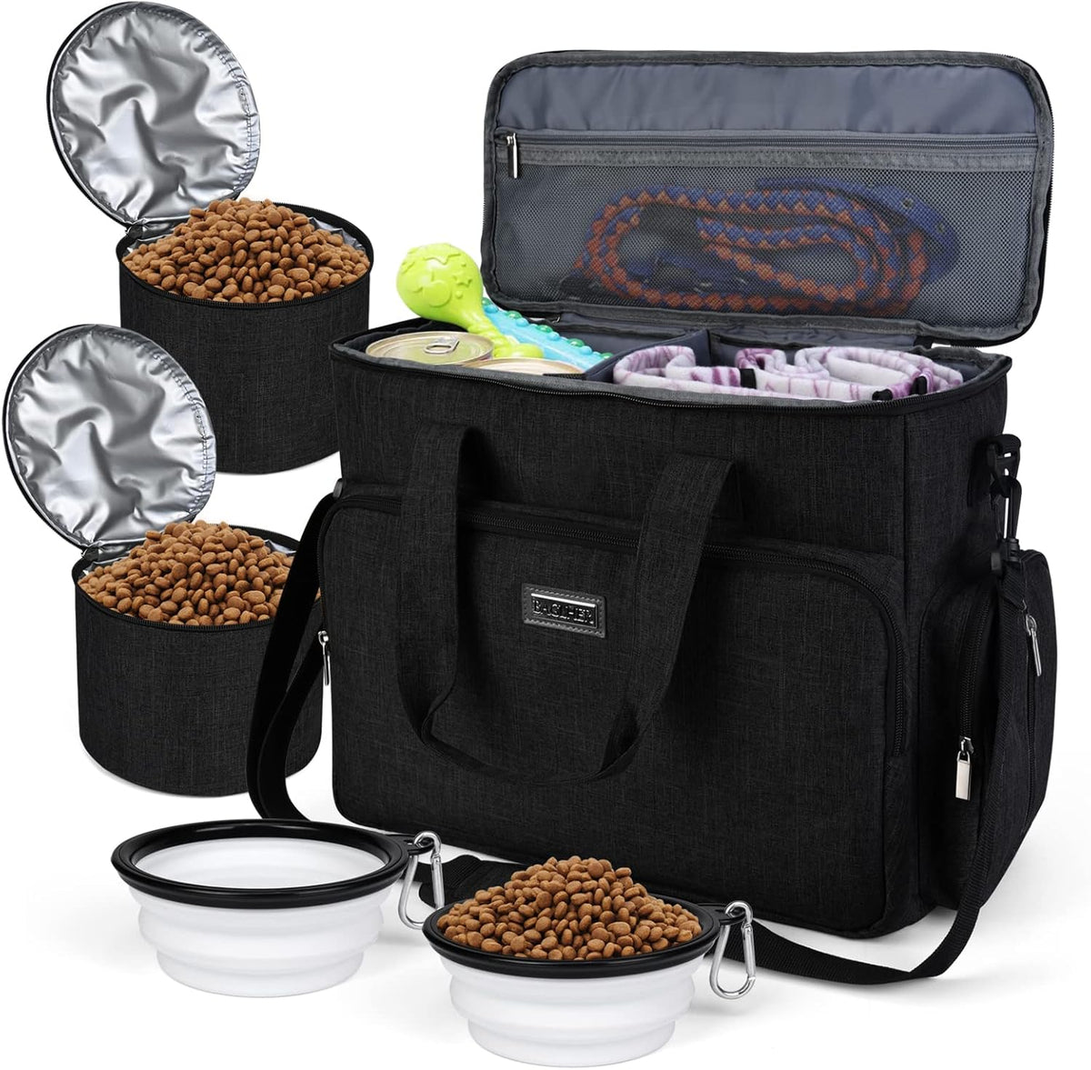 BAGLHER Dog Travel Bag, Airline Approved Pet Tote Organizer with Multi-Function Pockets, 2 X Food