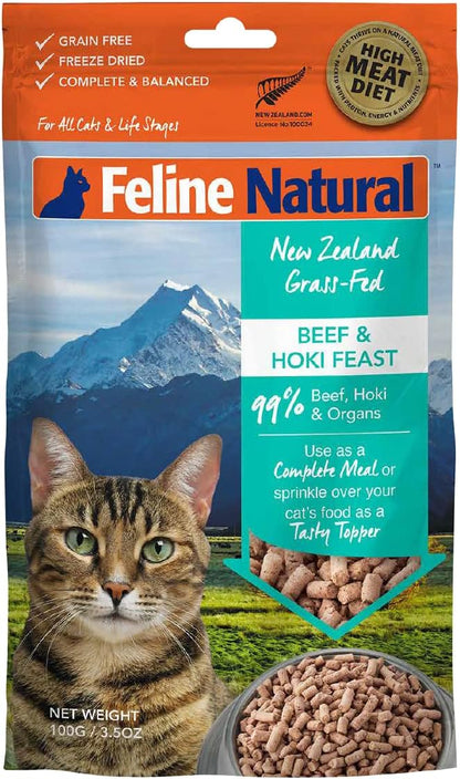 Feline Natural High Protein Dry Cat Food, Freeze-Dried Diet with 98% Meat, Organs & Seafood, No
