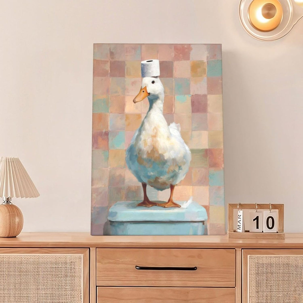 Funny Duck Bathroom Wall Art Cute Duck on Toilet Canvas Wall Decor Funny Quirky Farm Animal