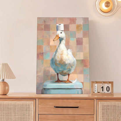Funny Duck Bathroom Wall Art Cute Duck on Toilet Canvas Wall Decor Funny Quirky Farm Animal