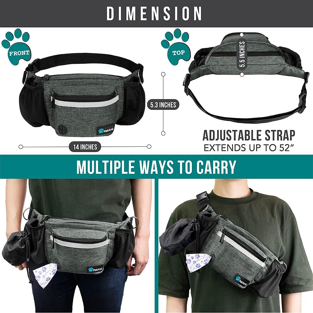 PetAmi Dog Fanny Pack, Treat Pouch for Dog Walking, Training, Built in Poop Bag Dispenser, Water