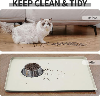 Waterproof Pet Feeding Mat with High Raised Edges, Heavier and Thicker Placemats for Cat Dog Water