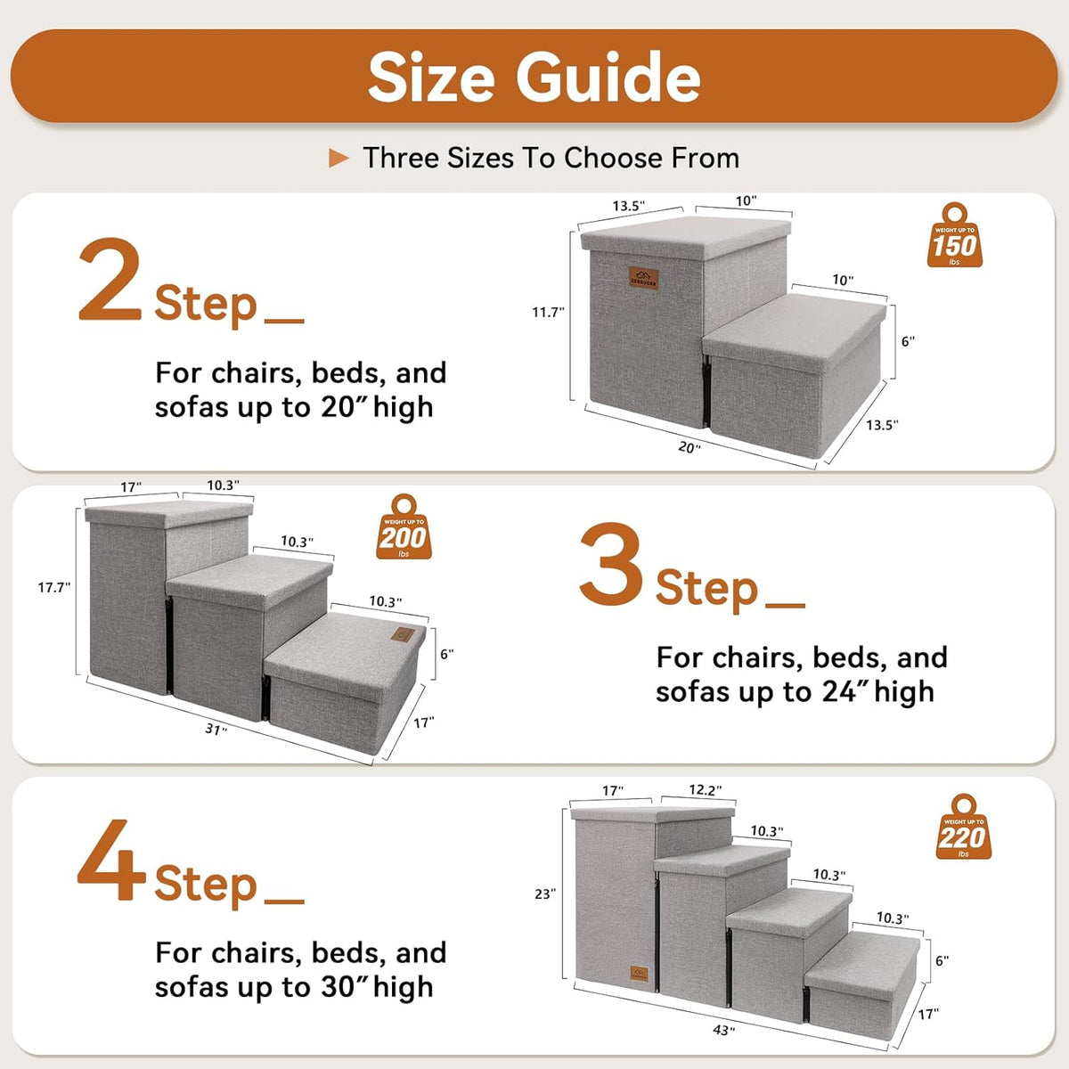 Dog Stairs with Storage 23" H, 4-Step Wider Dog Steps for High Beds Window, Folding Sturdy Pet