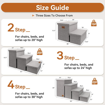 Dog Stairs with Storage 23" H, 4-Step Wider Dog Steps for High Beds Window, Folding Sturdy Pet