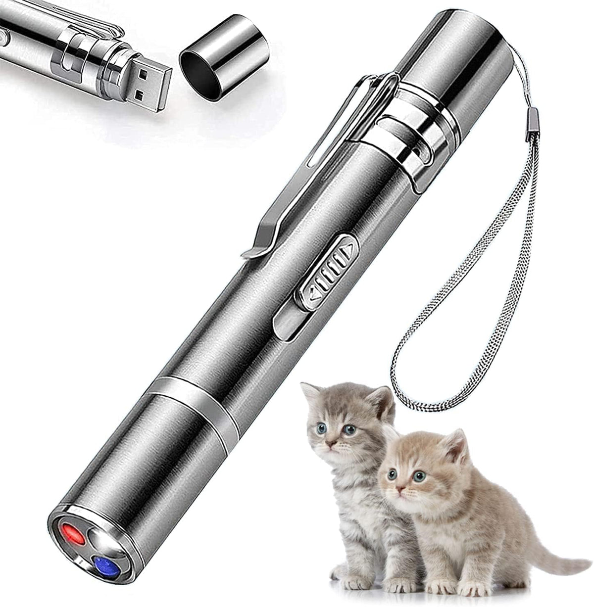 Cat Toys Laser Pointer for Indoor, Rechargeable, 7 Adjustable Wand Red Light Pet Interactive Cat