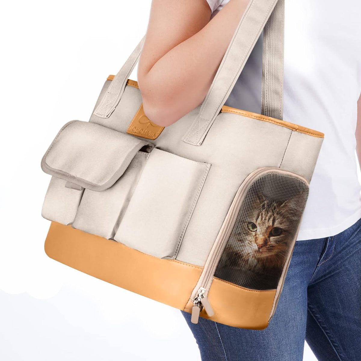 Dog Carrier, Cat Carrier, Pet Carrier, Foldable Waterproof Premium PU Leather Oxford Cloth Dog