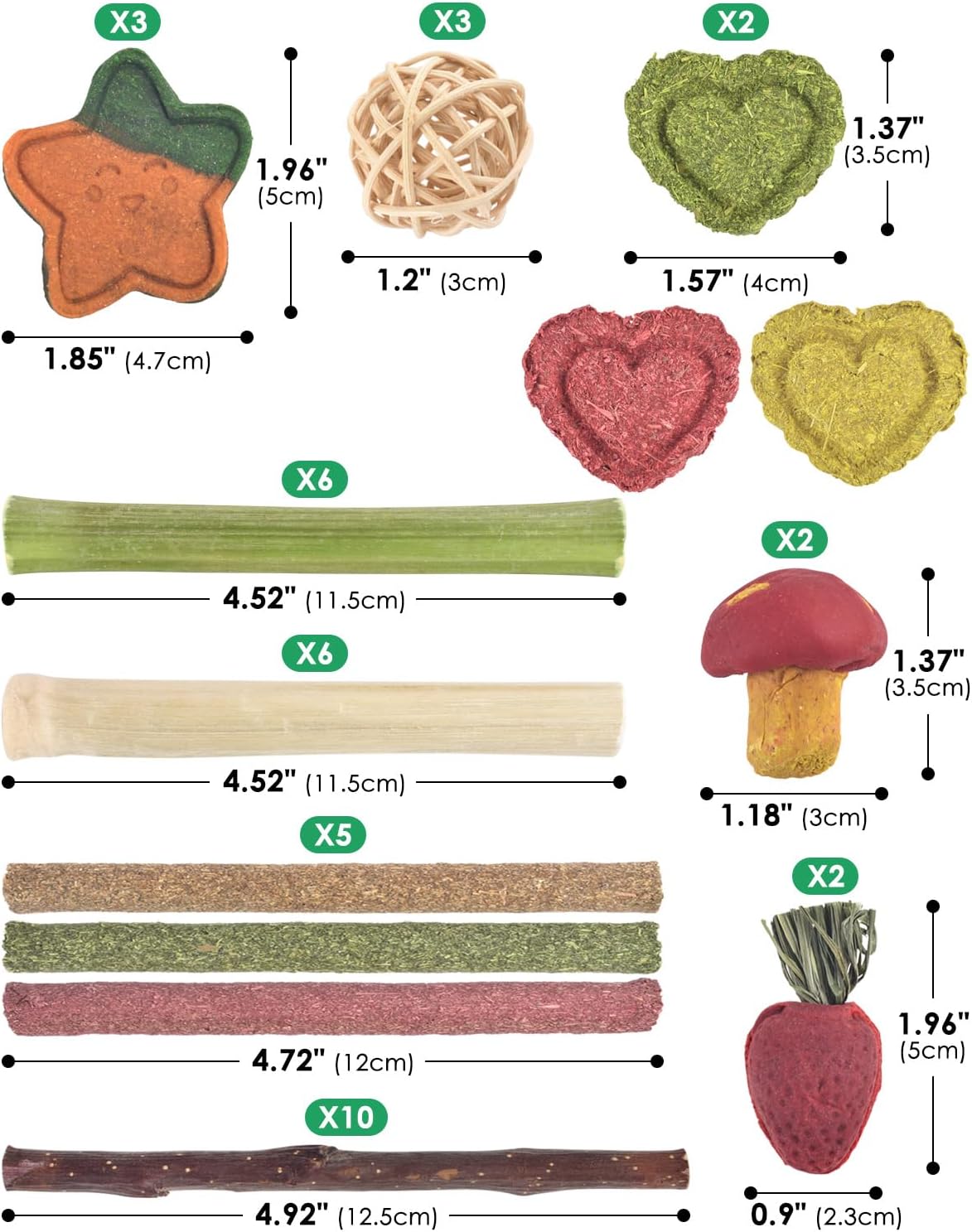 ERKOON 53 Bunny Chew Toys for Rabbits Teeth, Natural Rabbit Toys Apple Wood Sticks, Carrot, Timothy