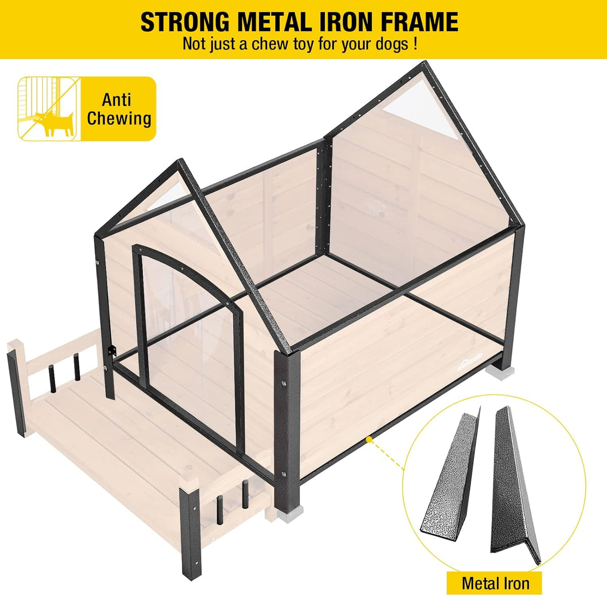 Outdoor Dog House, Waterproof Puppy Shelter Indoor Doghouse with Elevated Floor, Anti-Bite Design