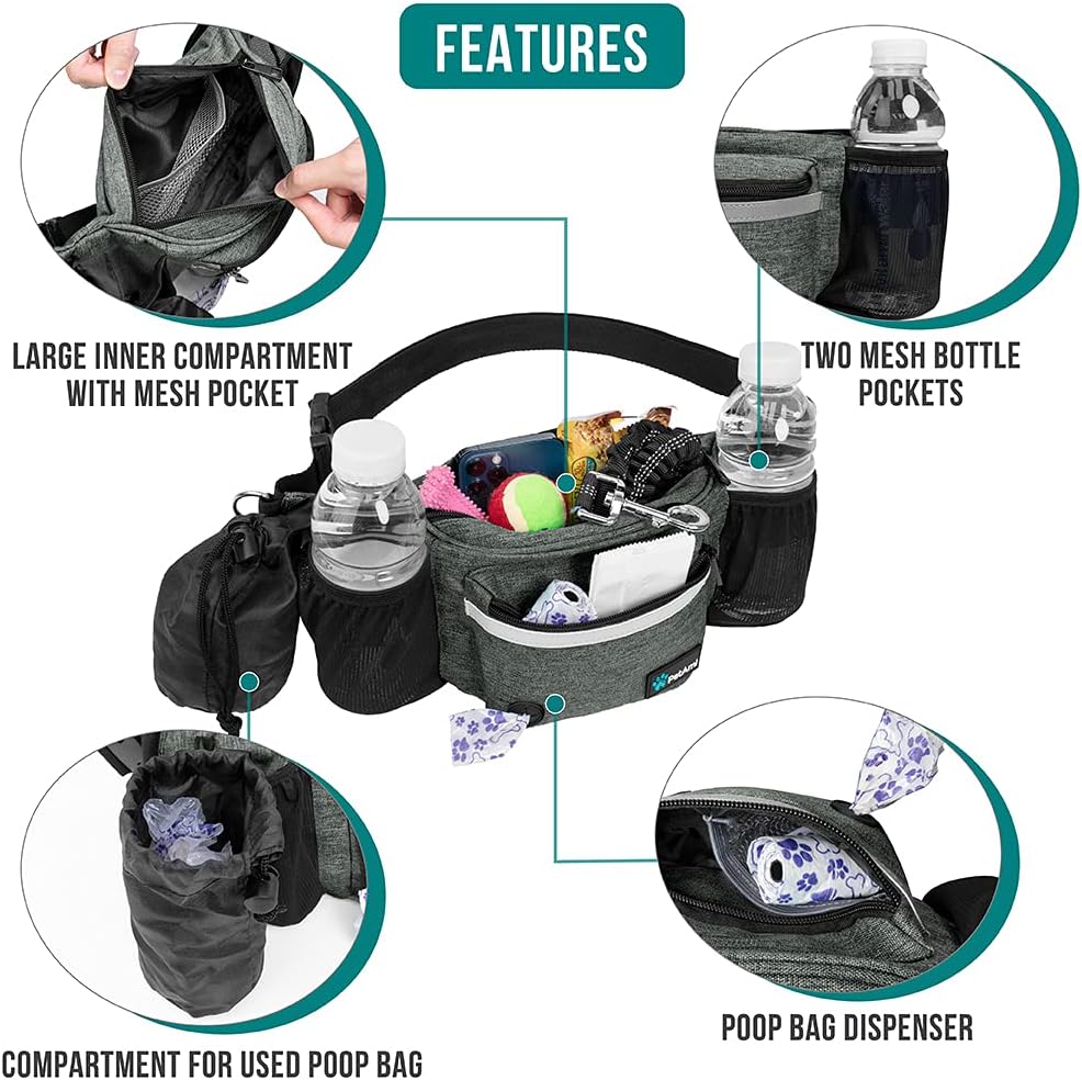 PetAmi Dog Fanny Pack, Treat Pouch for Dog Walking, Training, Built in Poop Bag Dispenser, Water